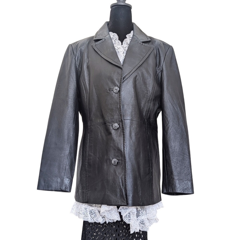 Vintage 90s Nostalgia Vampy Grunge Whimsigoth Black Fitted Leather Jacket
